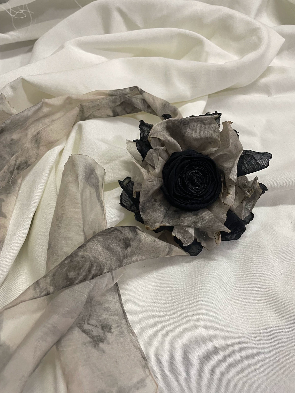 Handmade Ink Wash Fabric Rose Brooch