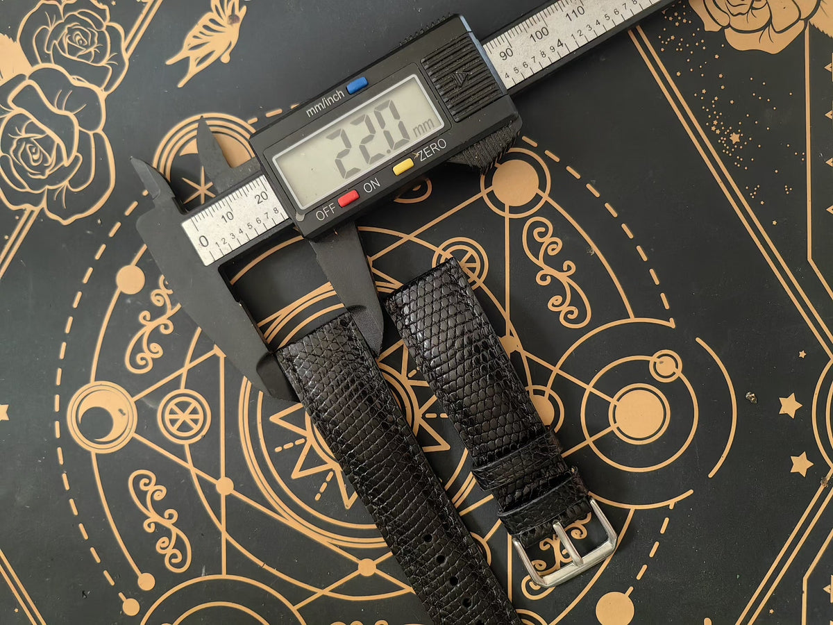 Handcrafted Black Lizard Leather Watch Strap 22mm