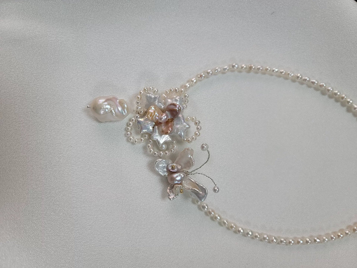Natural Pearl Butterfly Flower Necklace