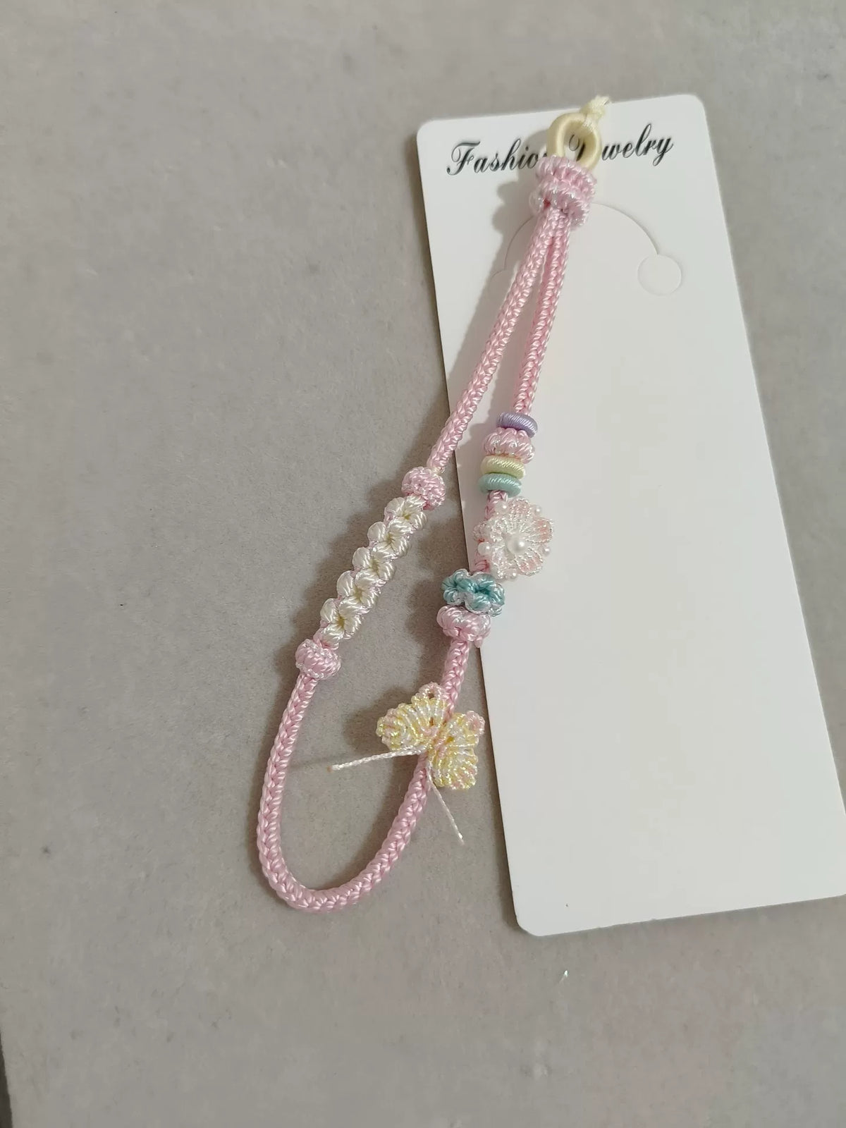 Handgefertig geflochtenes Handy-Lanyard Pink Blau Gradient