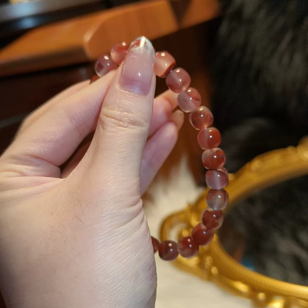 Bracciale con perline in agata rosso ghiaccio naturale 8 mm