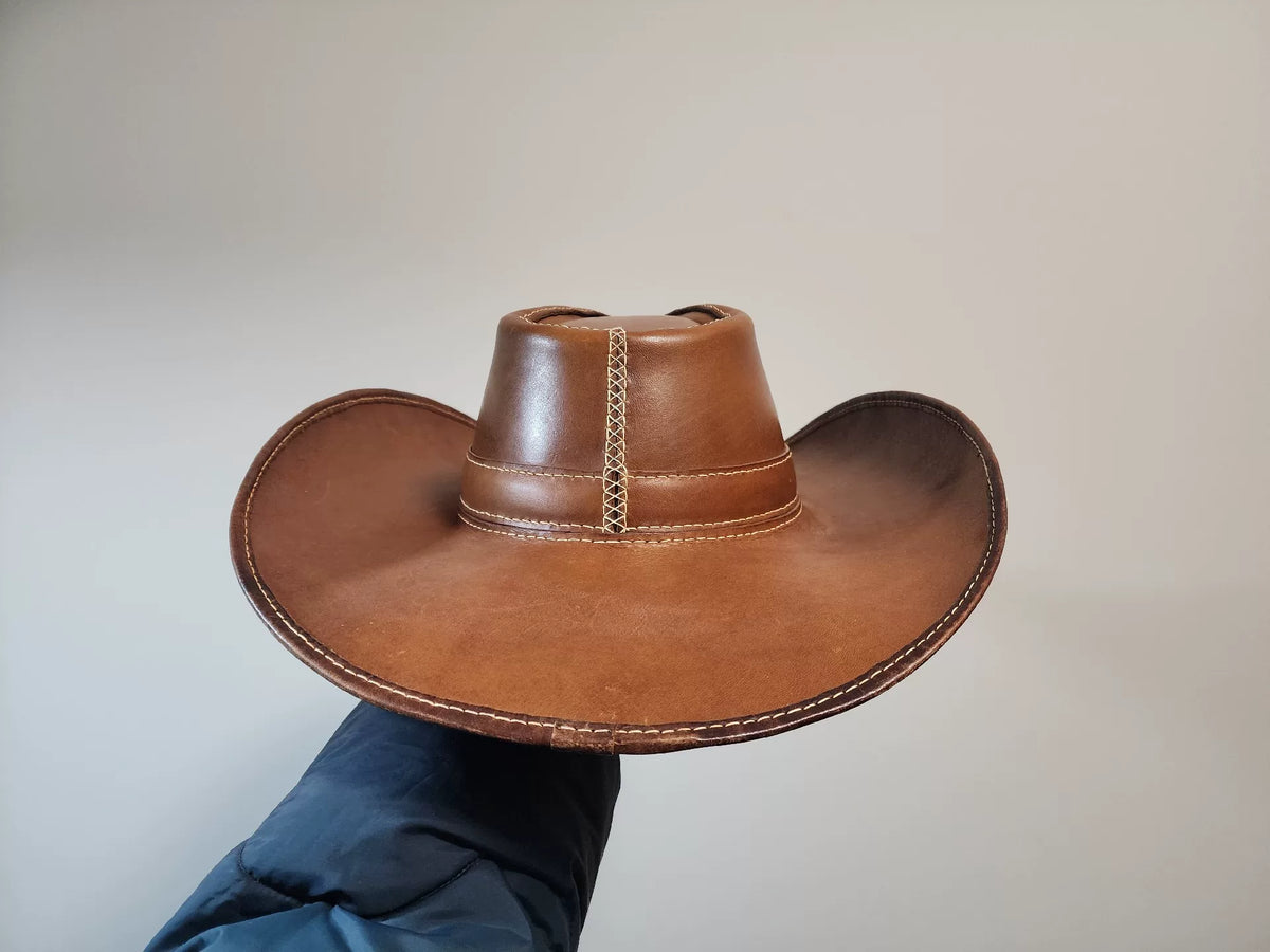 Handmade Leather Cowboy Hat Sheepskin Lining