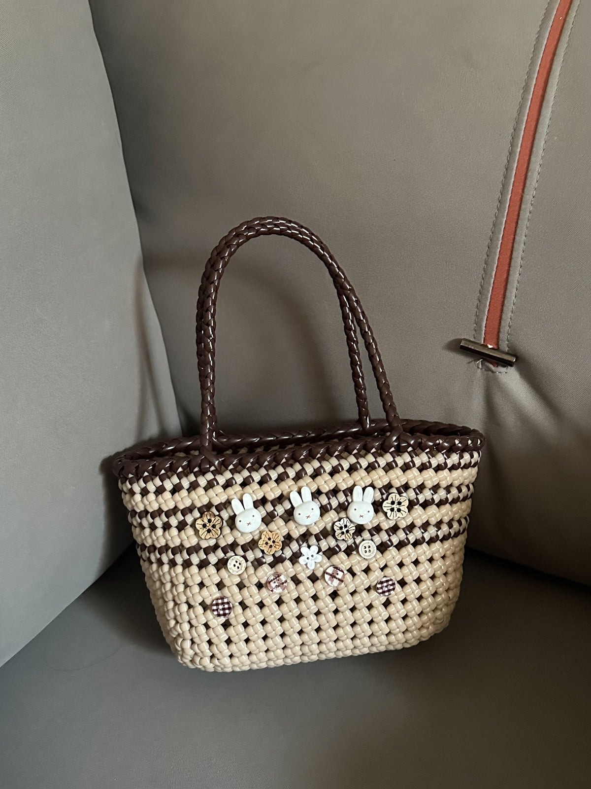 Handwoven Rattan Tote Bag Two-Tone Large Capacity