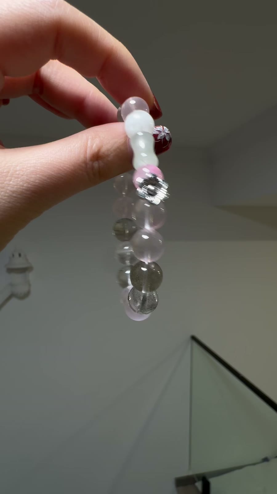 Pink Crystal Green Phantom Splice Beaded Bracelet