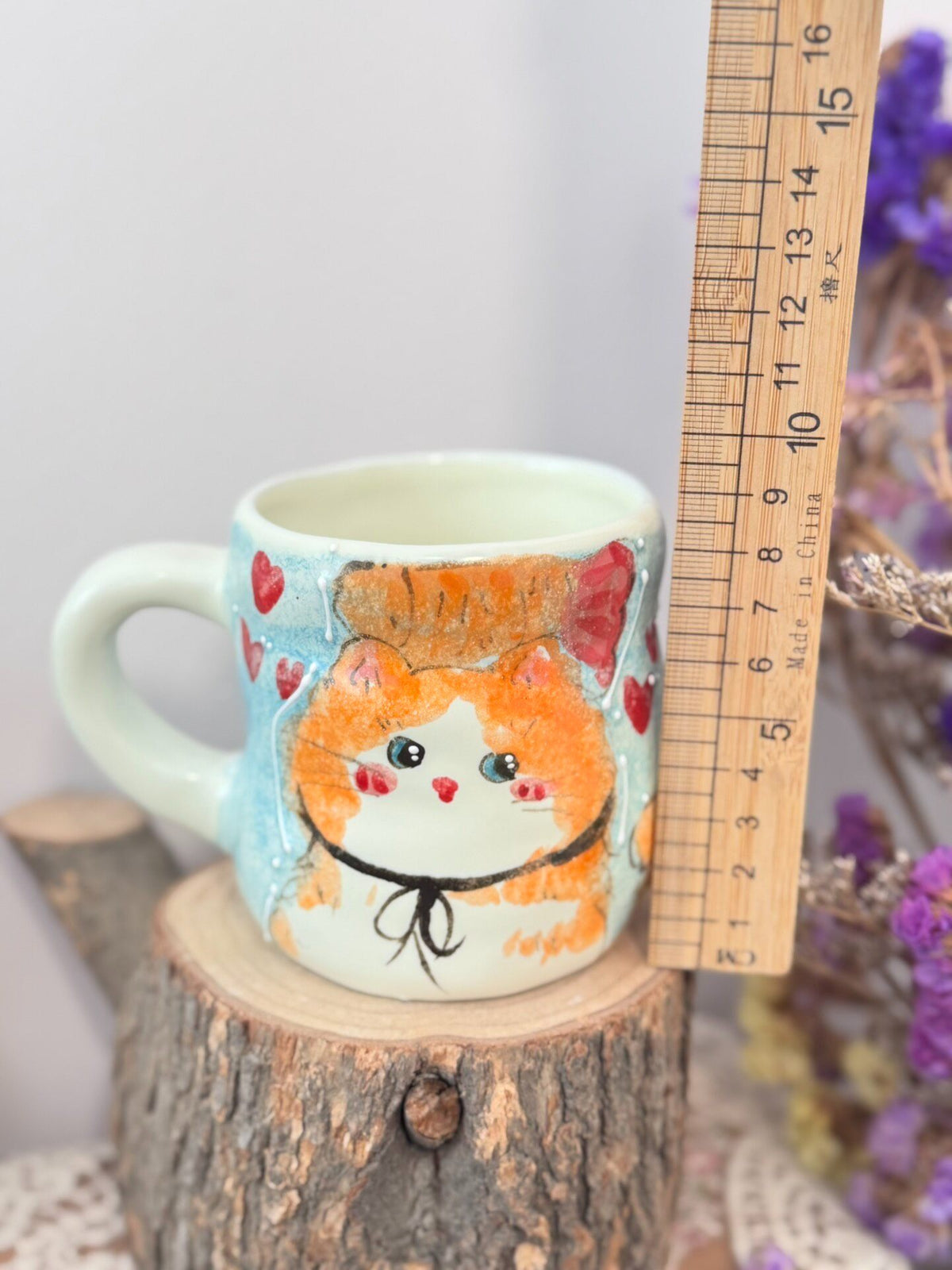 Handcrafted Ceramic Coffee Mug Blue Cat Design