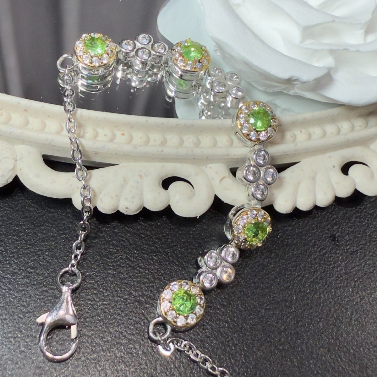 Pulseira Bubble de Pedra Verde Natural em Prata e Ouro