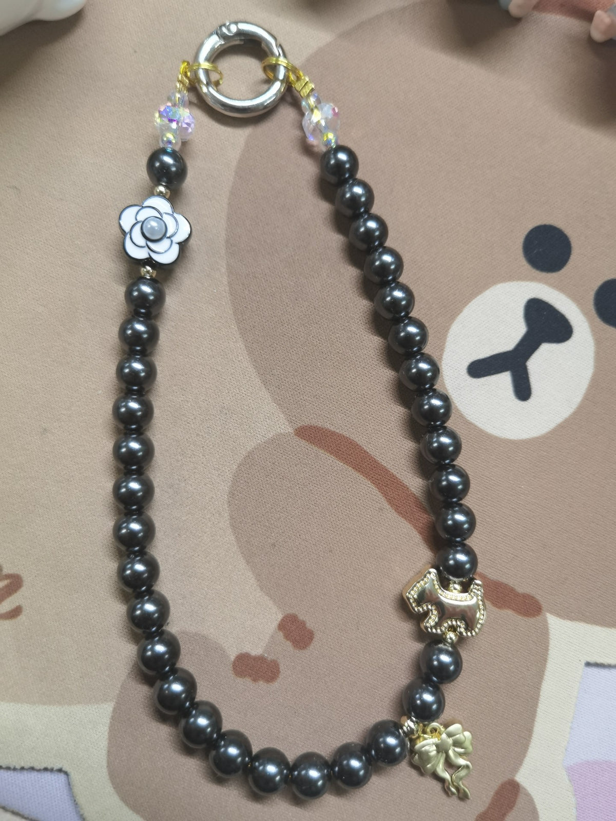 Faux Pearl Camellia Pony Phone Strap Charm