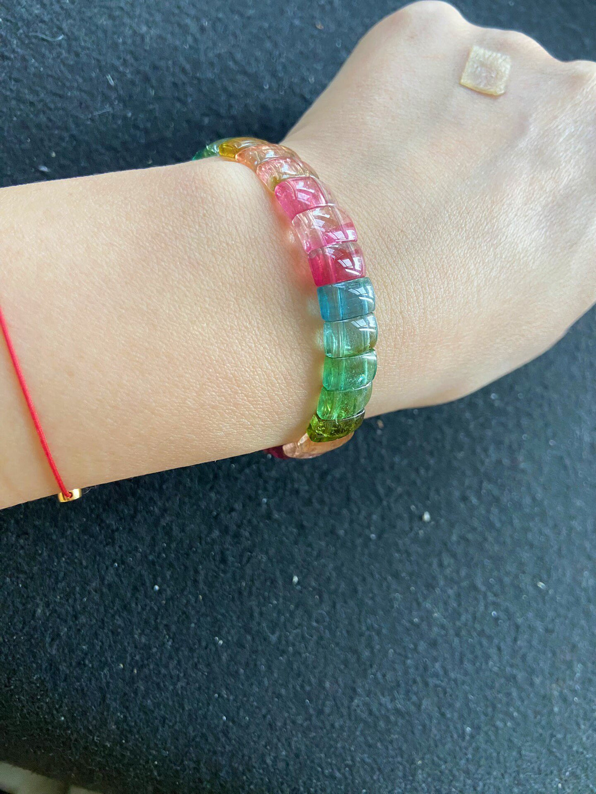 Watermelon Tourmaline Beaded Bracelet Rainbow