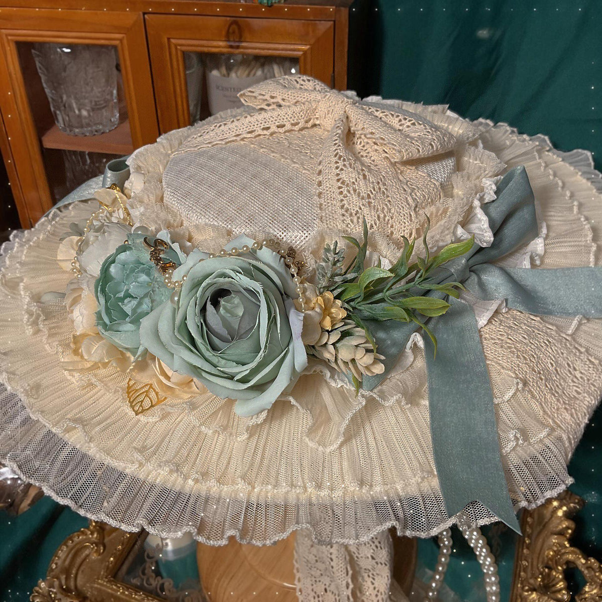 Lolita Flat Hat with Floral Embellishments