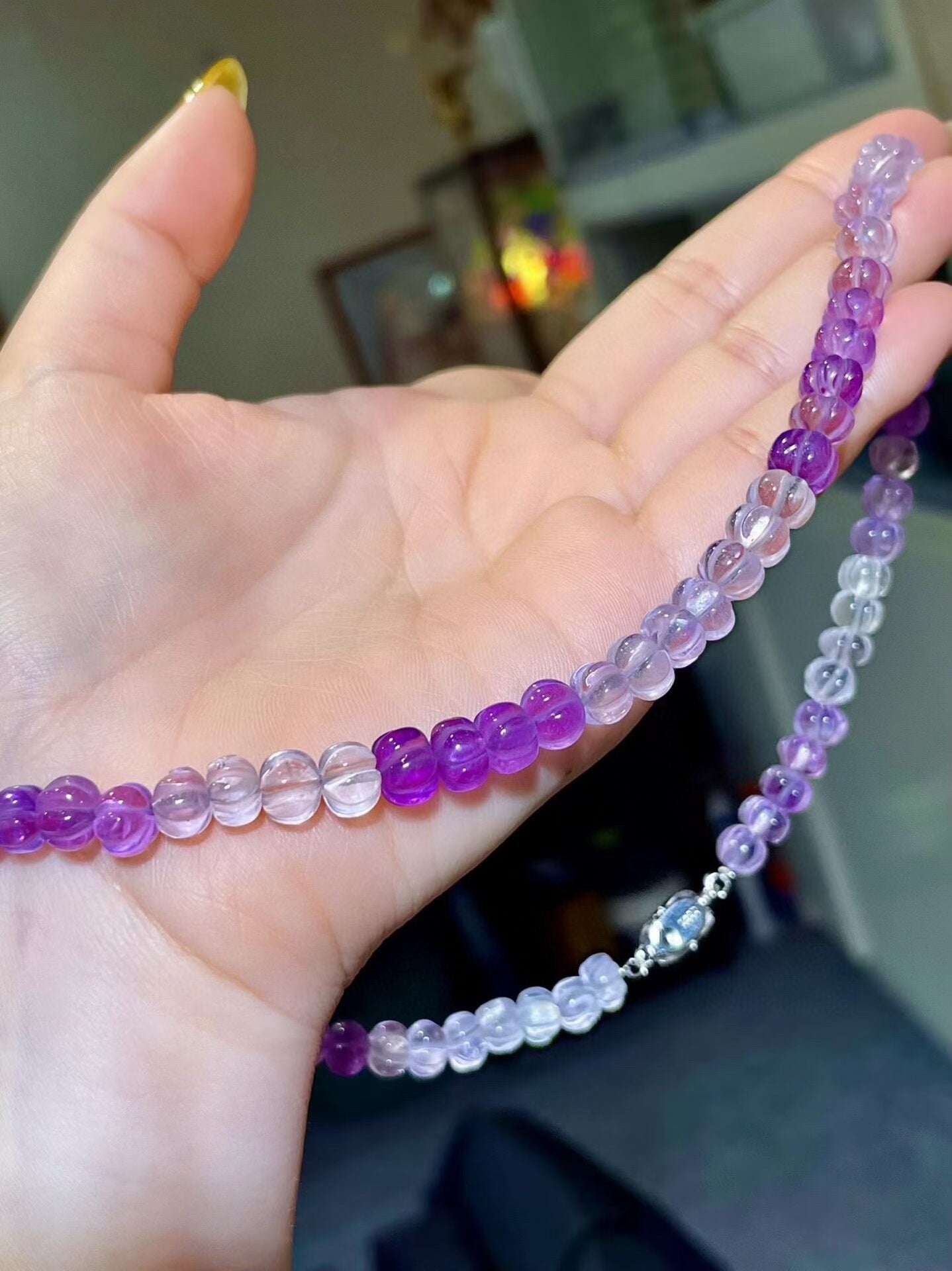 Amethyst Pumpkin Cut Beaded Necklace, 7-7.5mm, 44cm