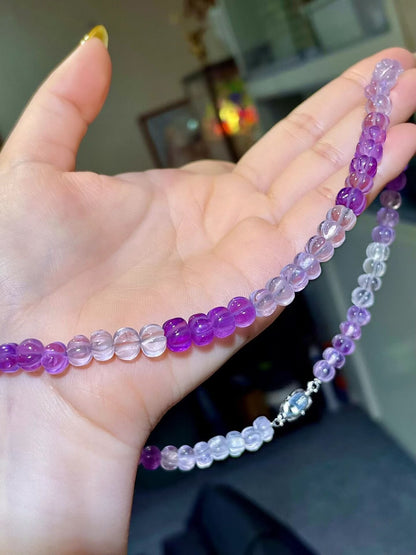 Amethyst Pumpkin Cut Beaded Necklace, 7-7.5mm, 44cm