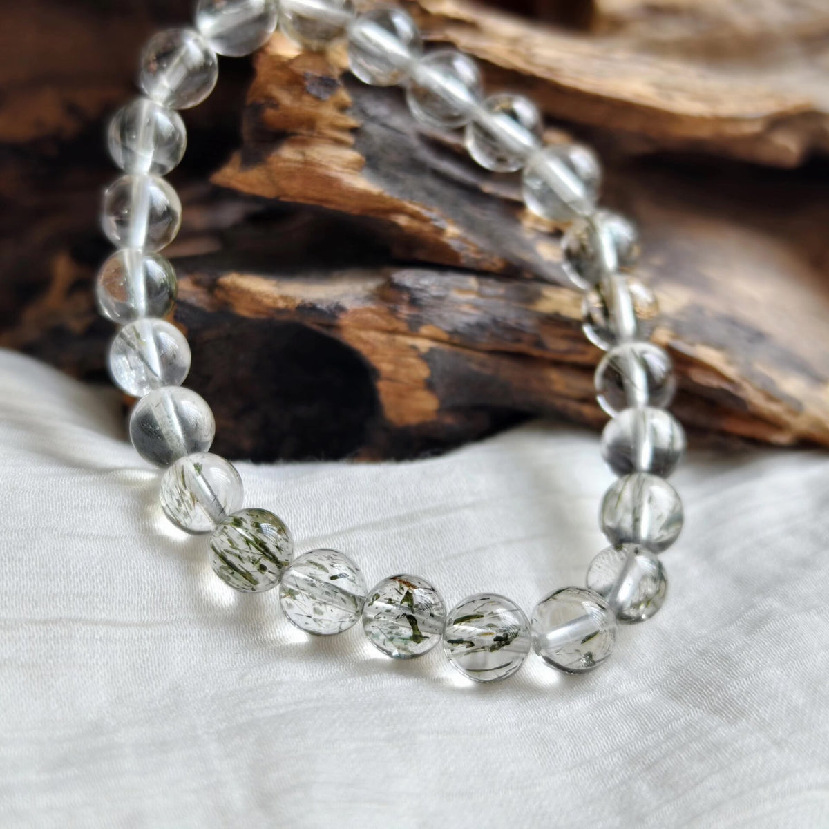 Pulseira de Contas de Quartzo Turmalinado 7,8mm