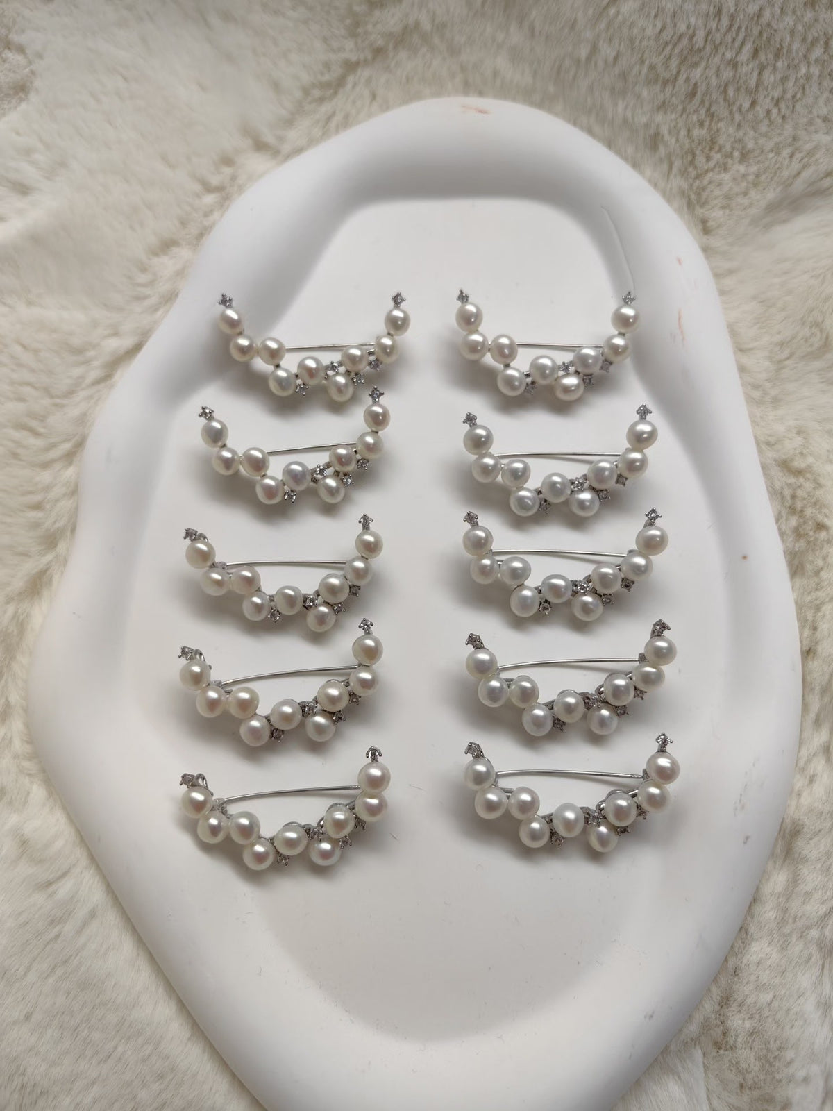 Natural Freshwater Pearl Crescent Brooch