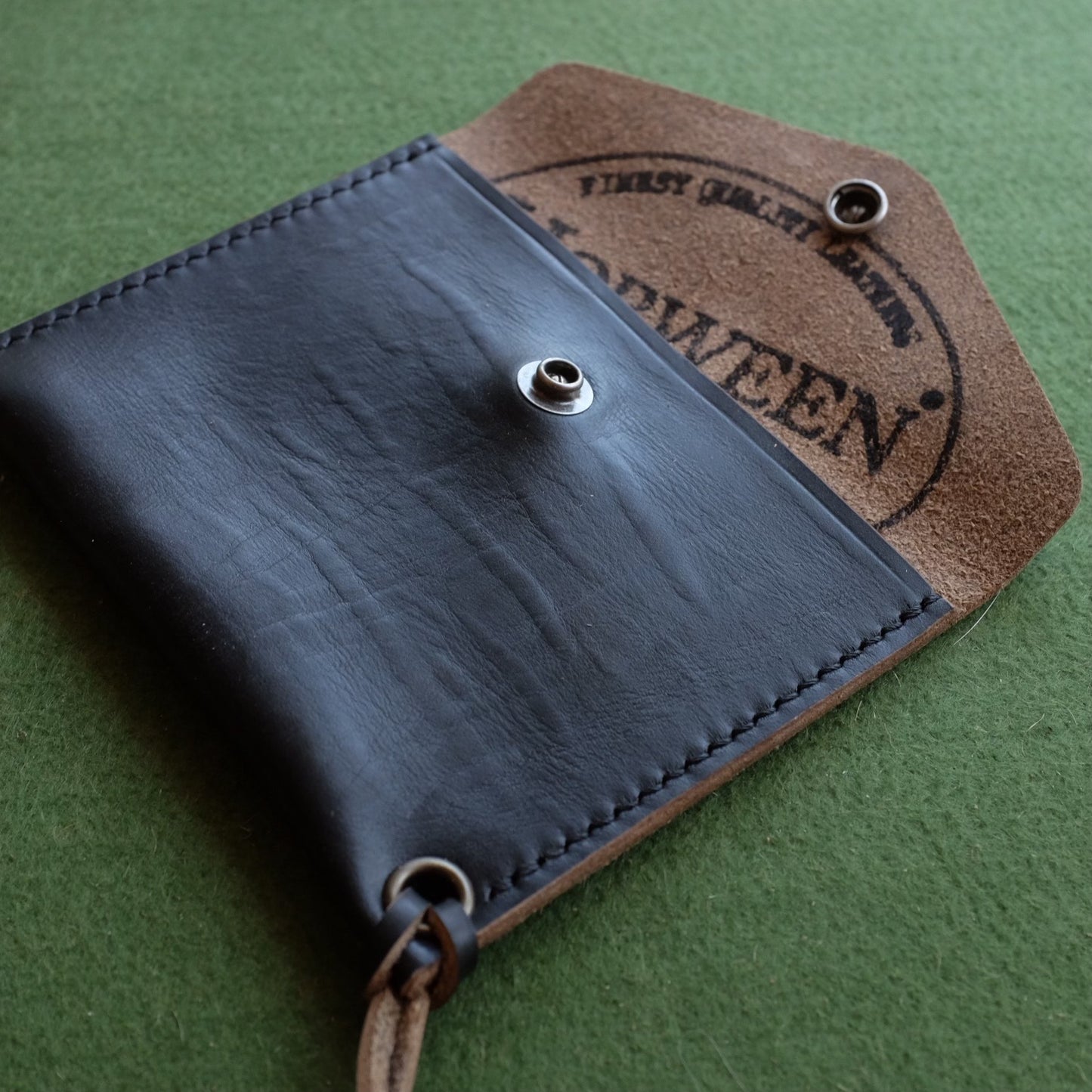 Horween CXL Black Leather Flap Coin Wallet with Tan Trim