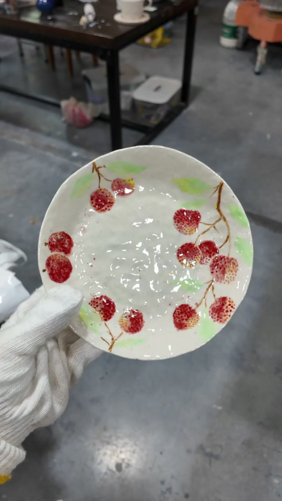 Handcrafted Ceramic Plate with Hand Painted Lychee Design