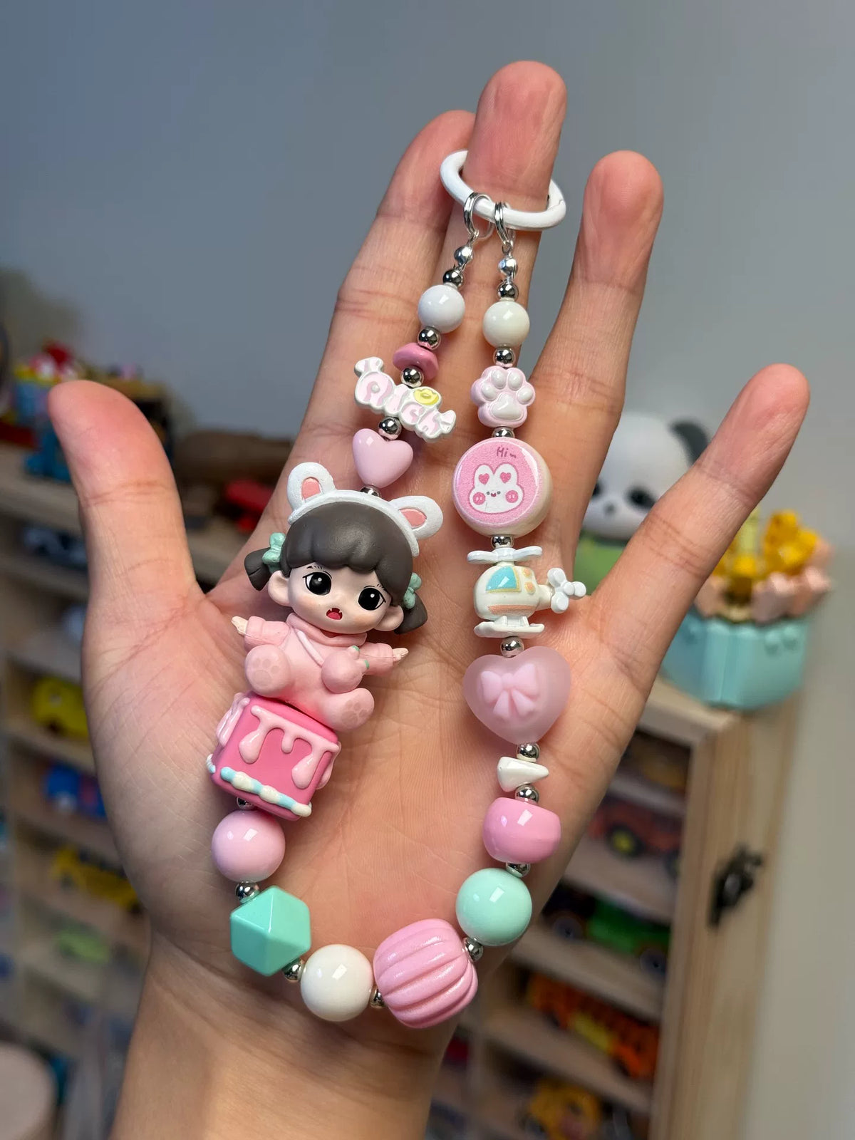 Pastel Beaded Phone Strap Bag Charm Keychain
