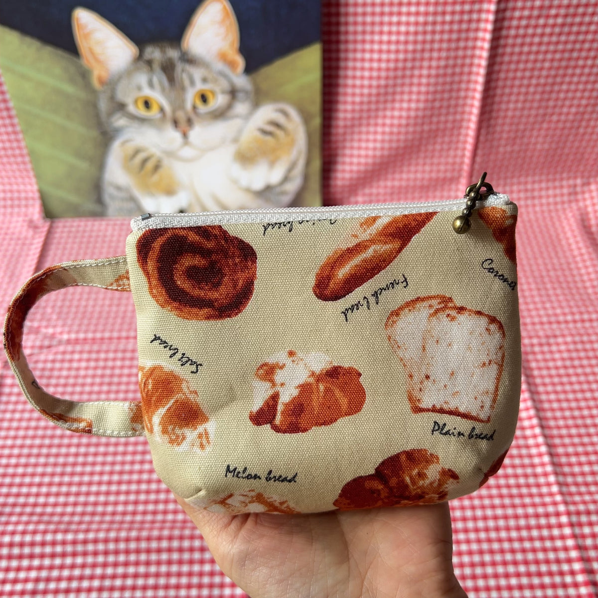 Handmade Canvas Bread Print Zipper Pouch