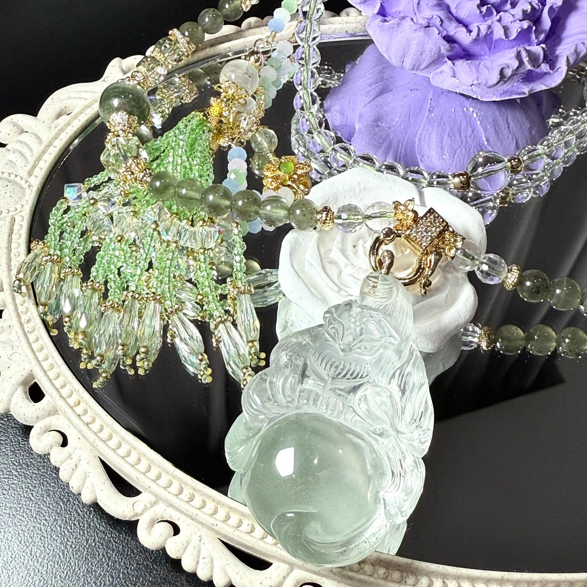 Collier renard à neuf queues en cristal fantôme vert