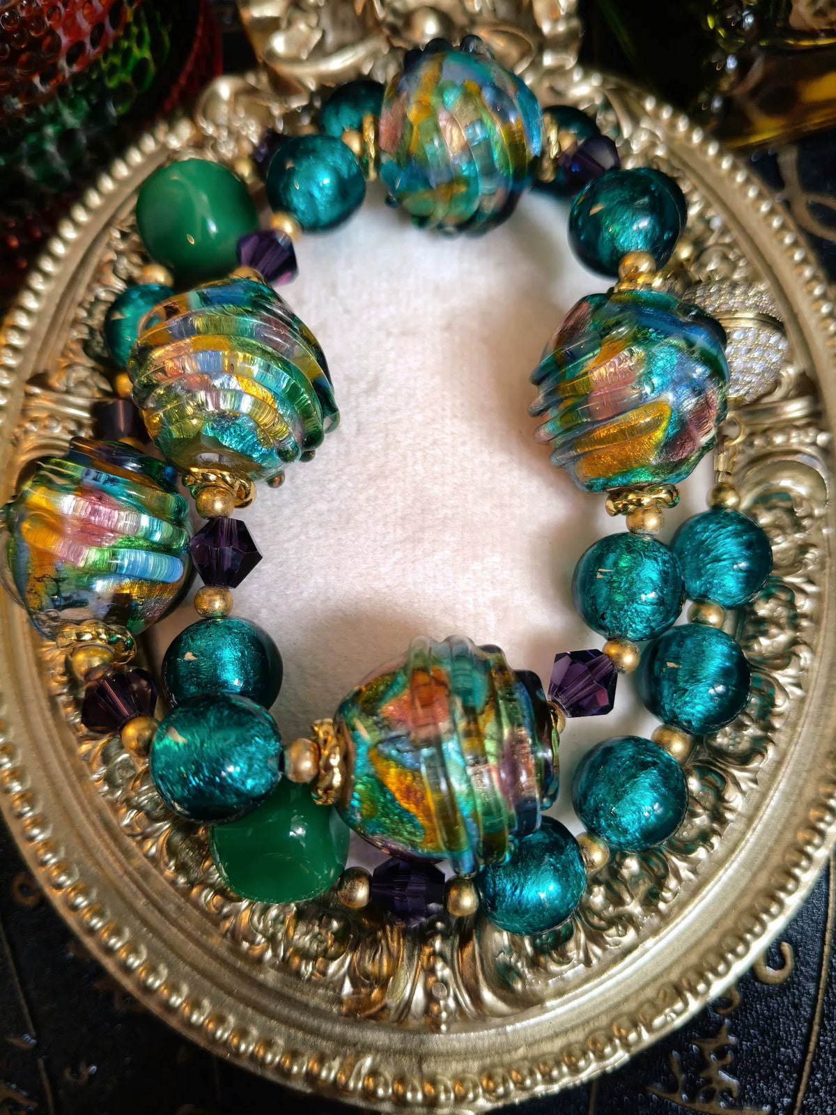 Vintage Glazen Kraal Agate Ketting
