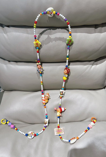 Beaded Phone Strap and Bag Chain with Cartoon Charms and Star Pendants