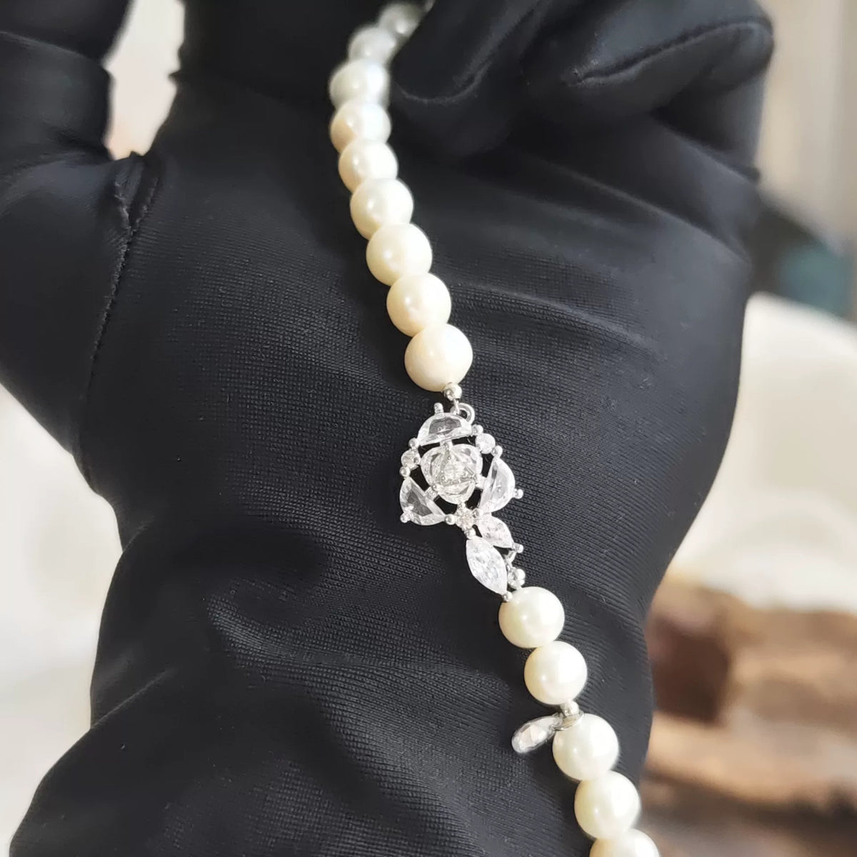 Freshwater Pearl Bracelet With Zirconia Flower Charm