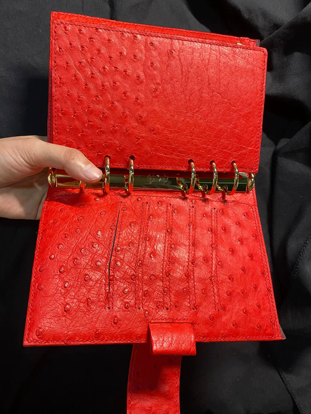 Red Ostrich Leather Ring Journal Cover