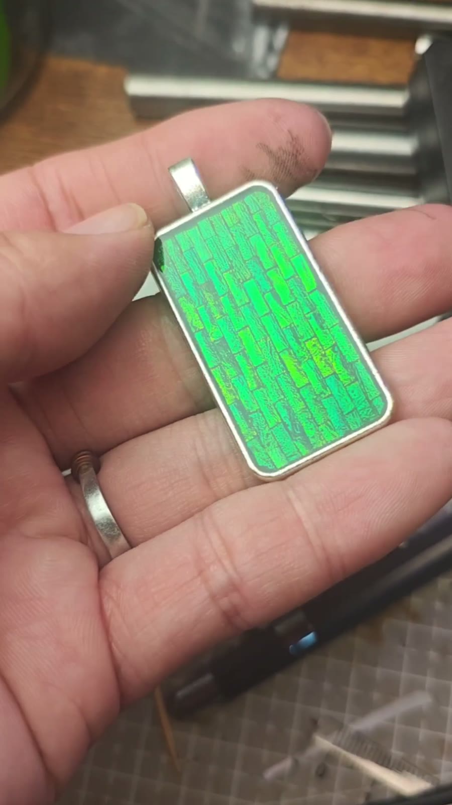 Jewel Beetle Mosaic Pendant Necklace Antique Silver