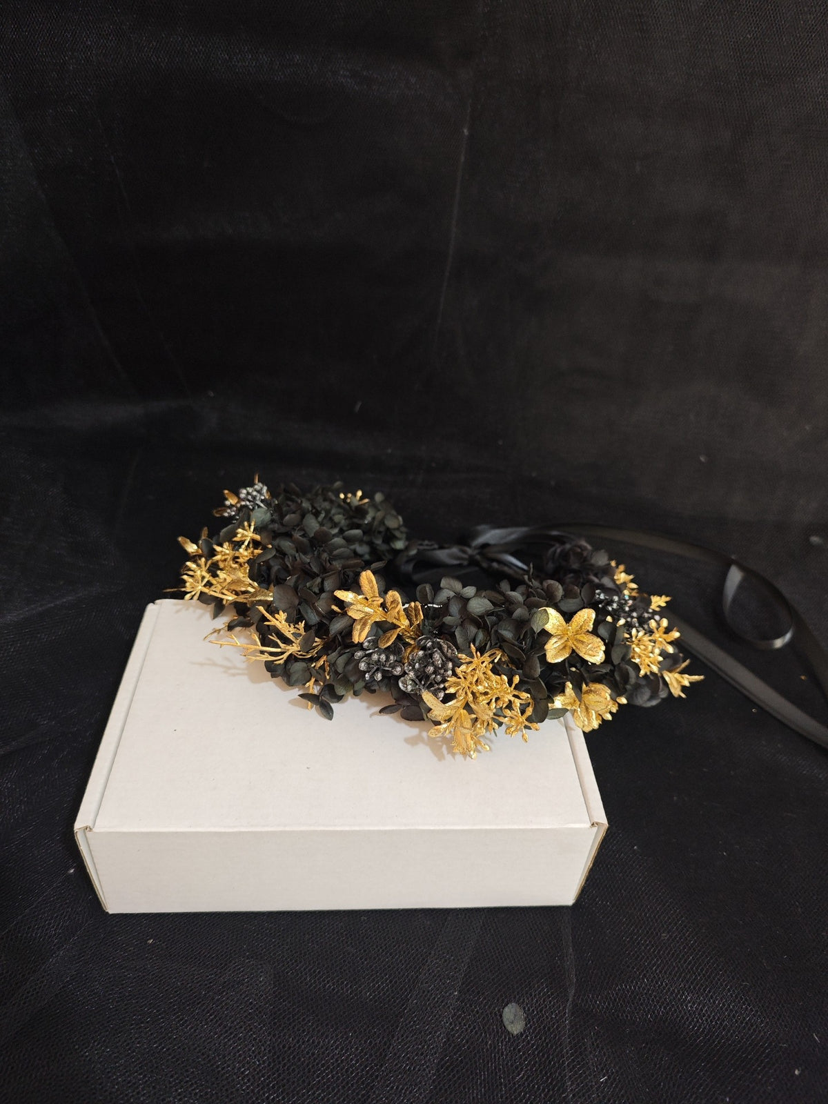 Black Gold Floral Wreath Headpiece