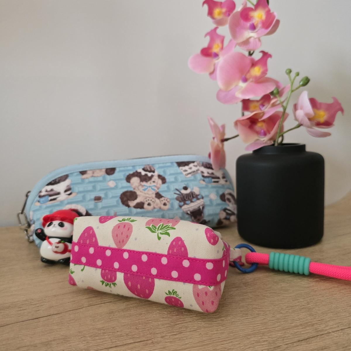 Strawberry Print Small Fabric Pouch