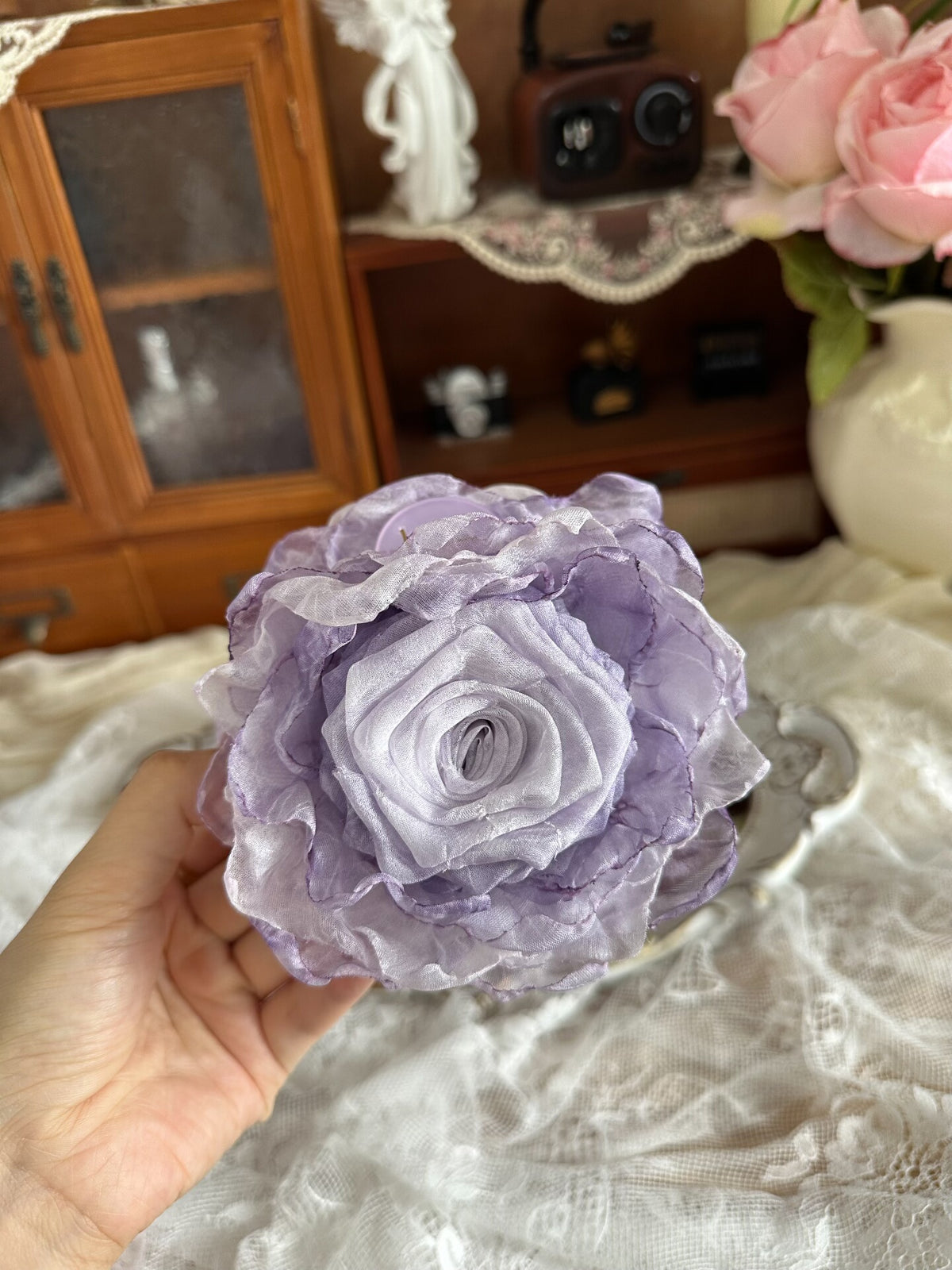 Lavender Fabric Rose Hair Claw Clip