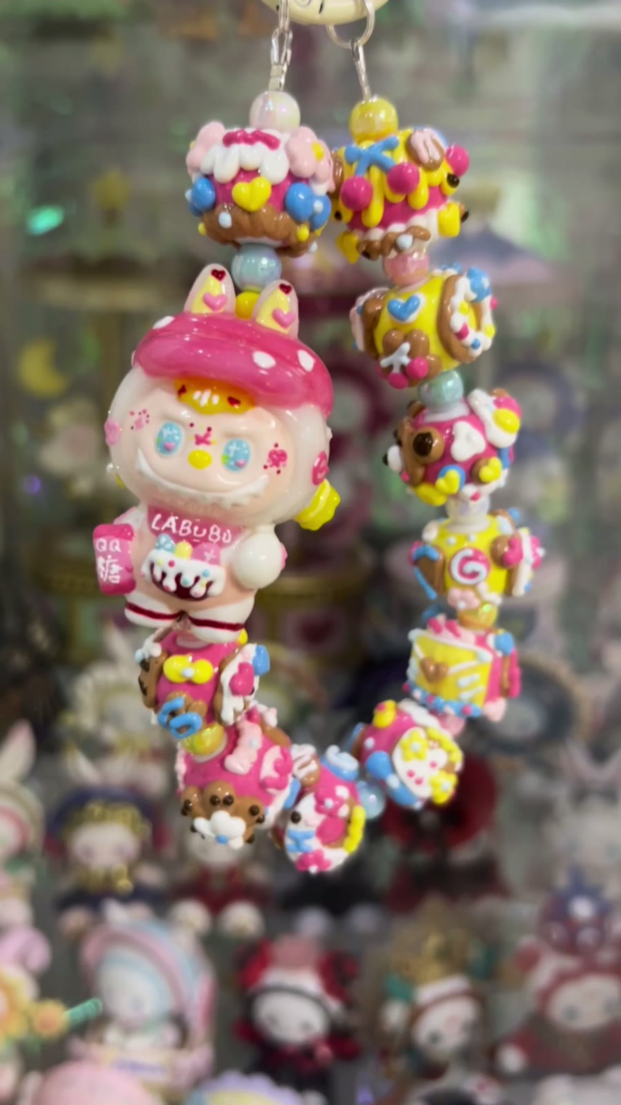 Handbeschchilderde Kraal LABUBU Candy Telefoonhanger