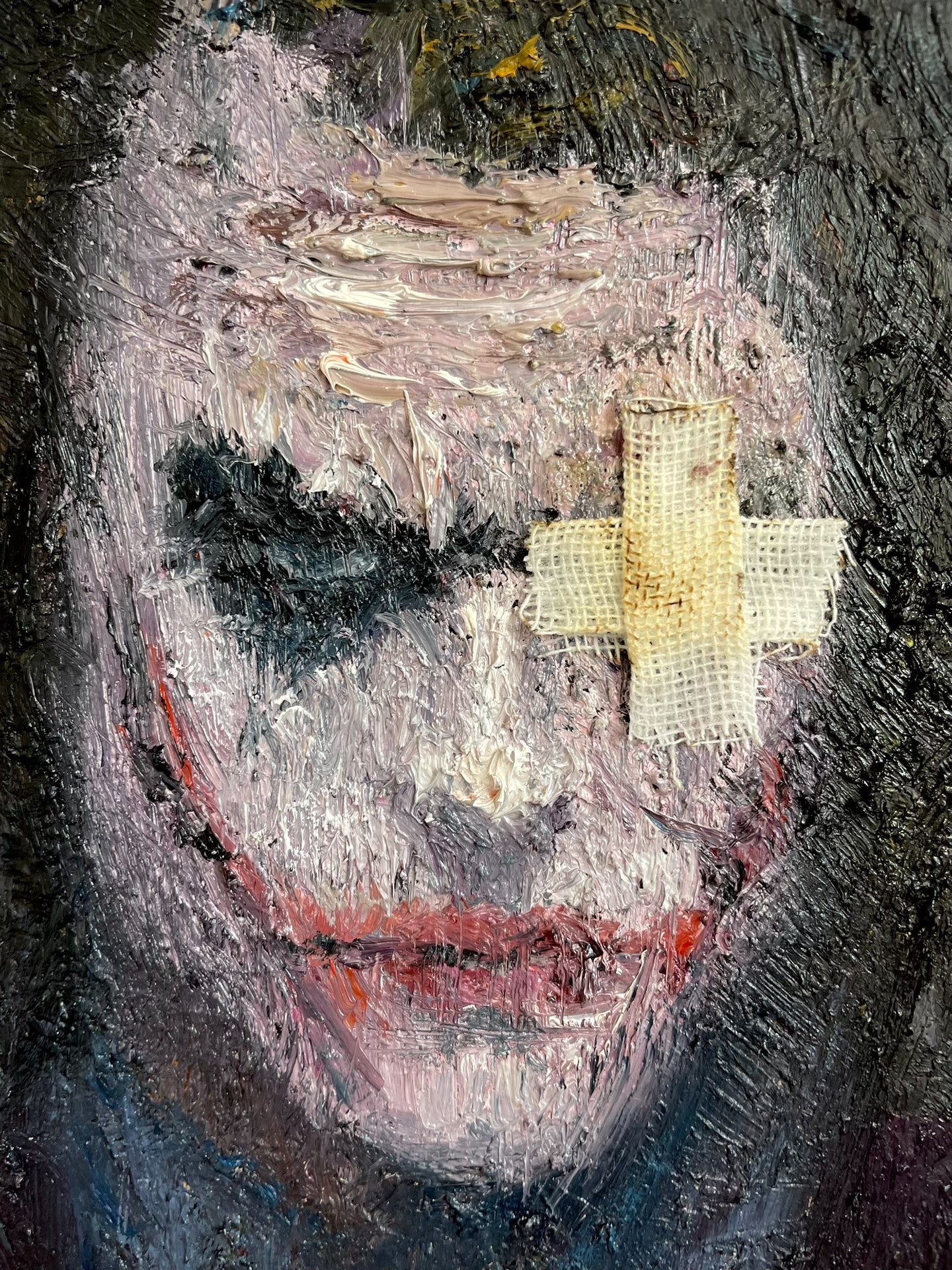 Hand-Painted Oil Portrait of Joker from Why So Serious, Impasto Texture, Framed 20x25 cm