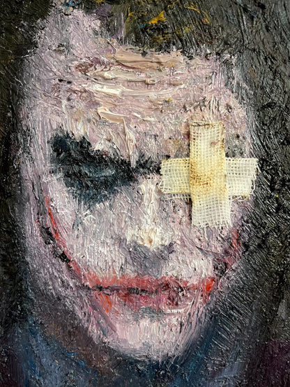 Hand-Painted Oil Portrait of Joker from Why So Serious, Impasto Texture, Framed 20x25 cm