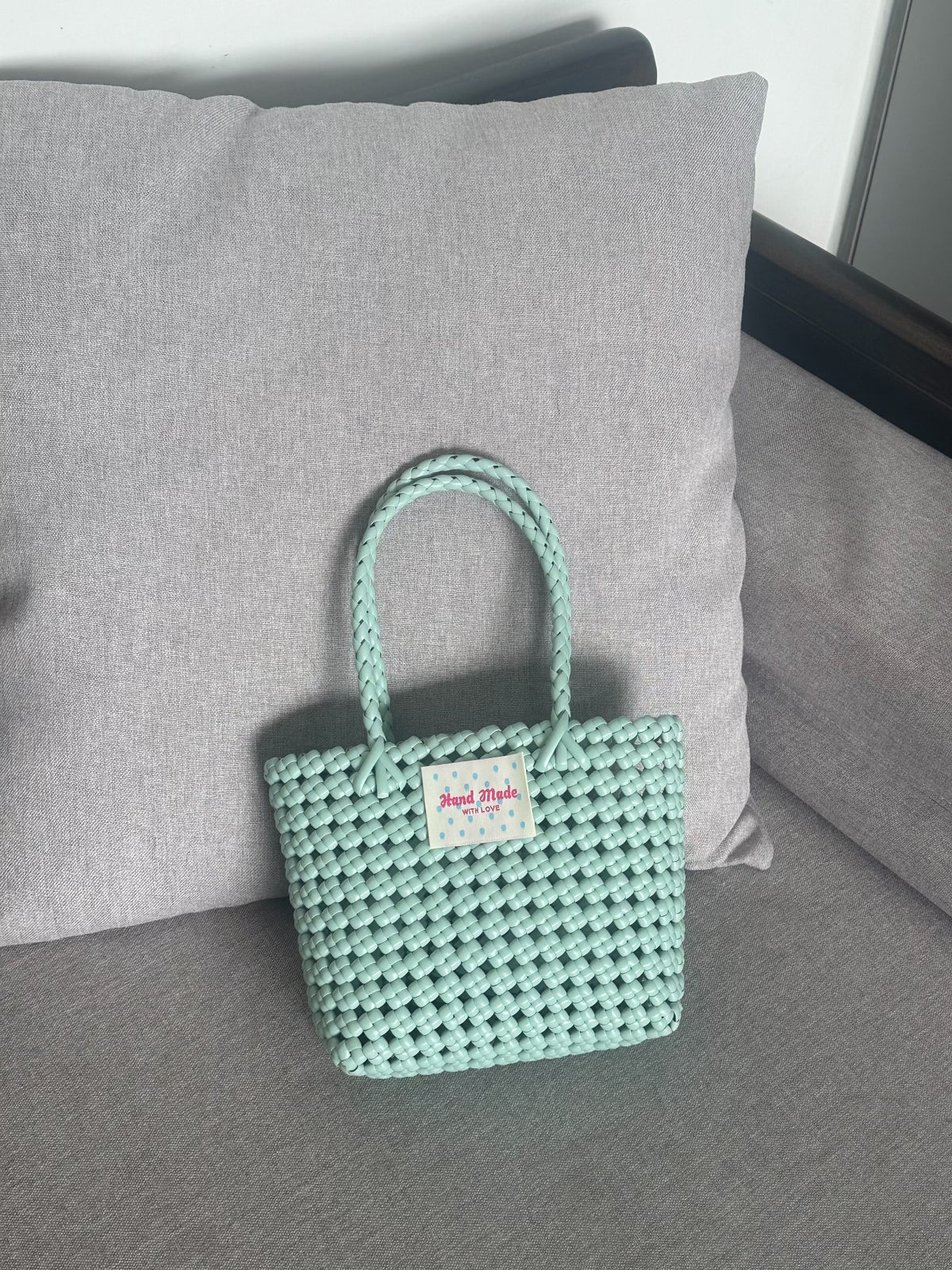 Mint Green Woven Small Tote Bag
