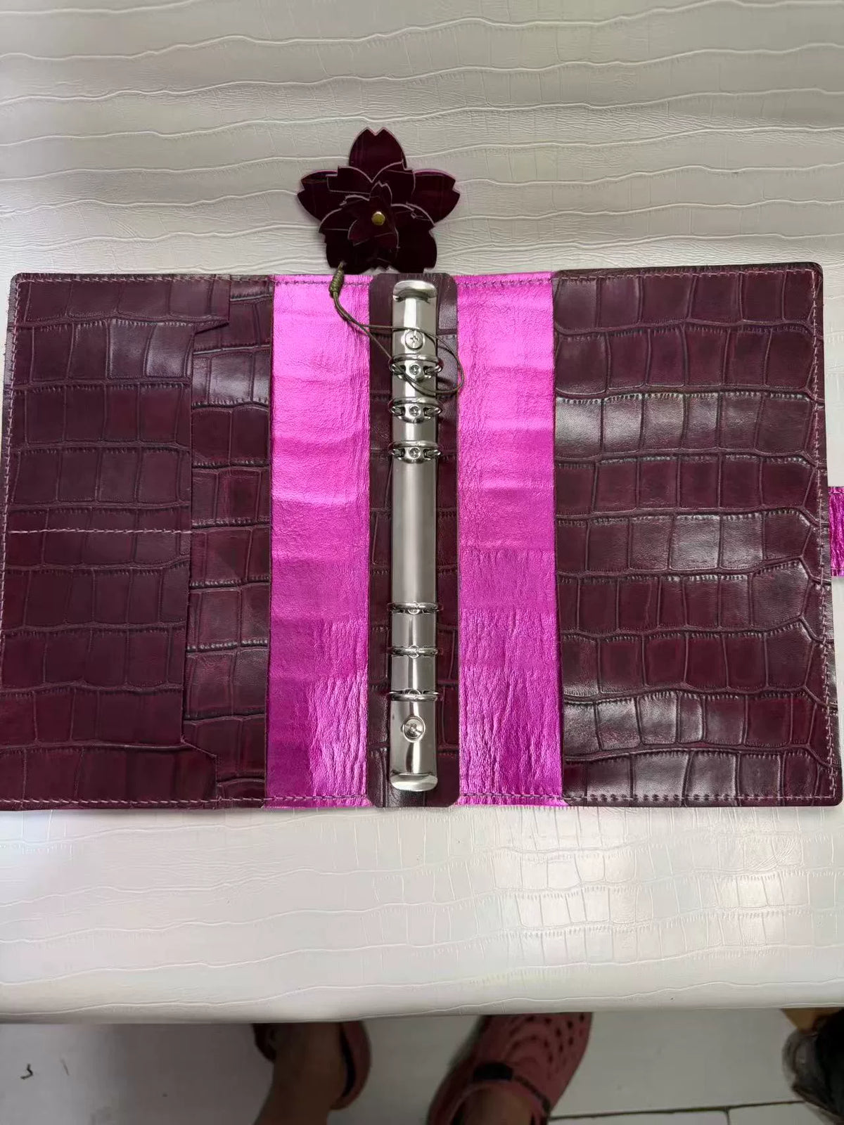 Burgundy Crocodile Embossed Leather A5 Journal Cover