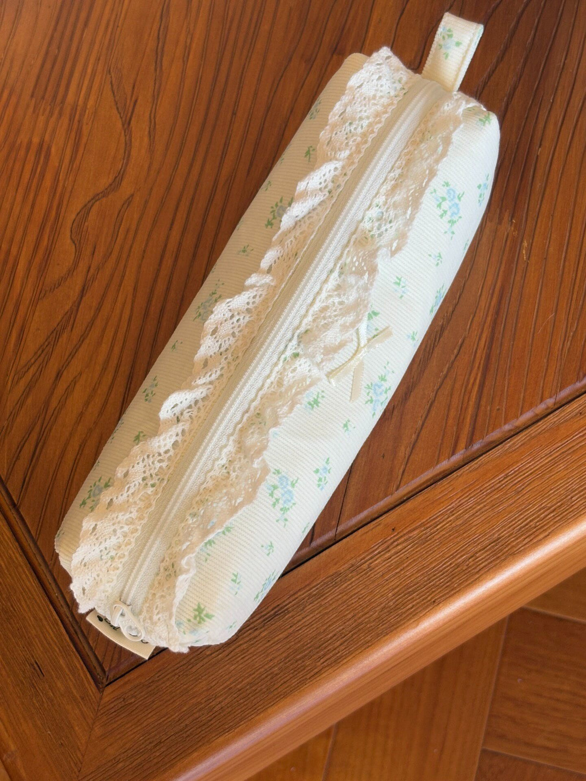Mintfarbenes Blumen-Cord-Kosmetiktaschen-Set