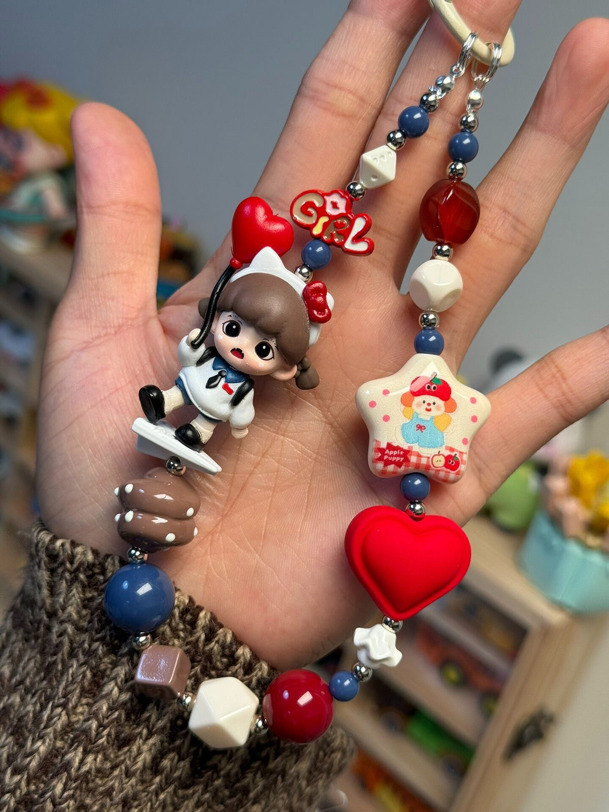 Red White Blue Beaded Phone Strap Charm
