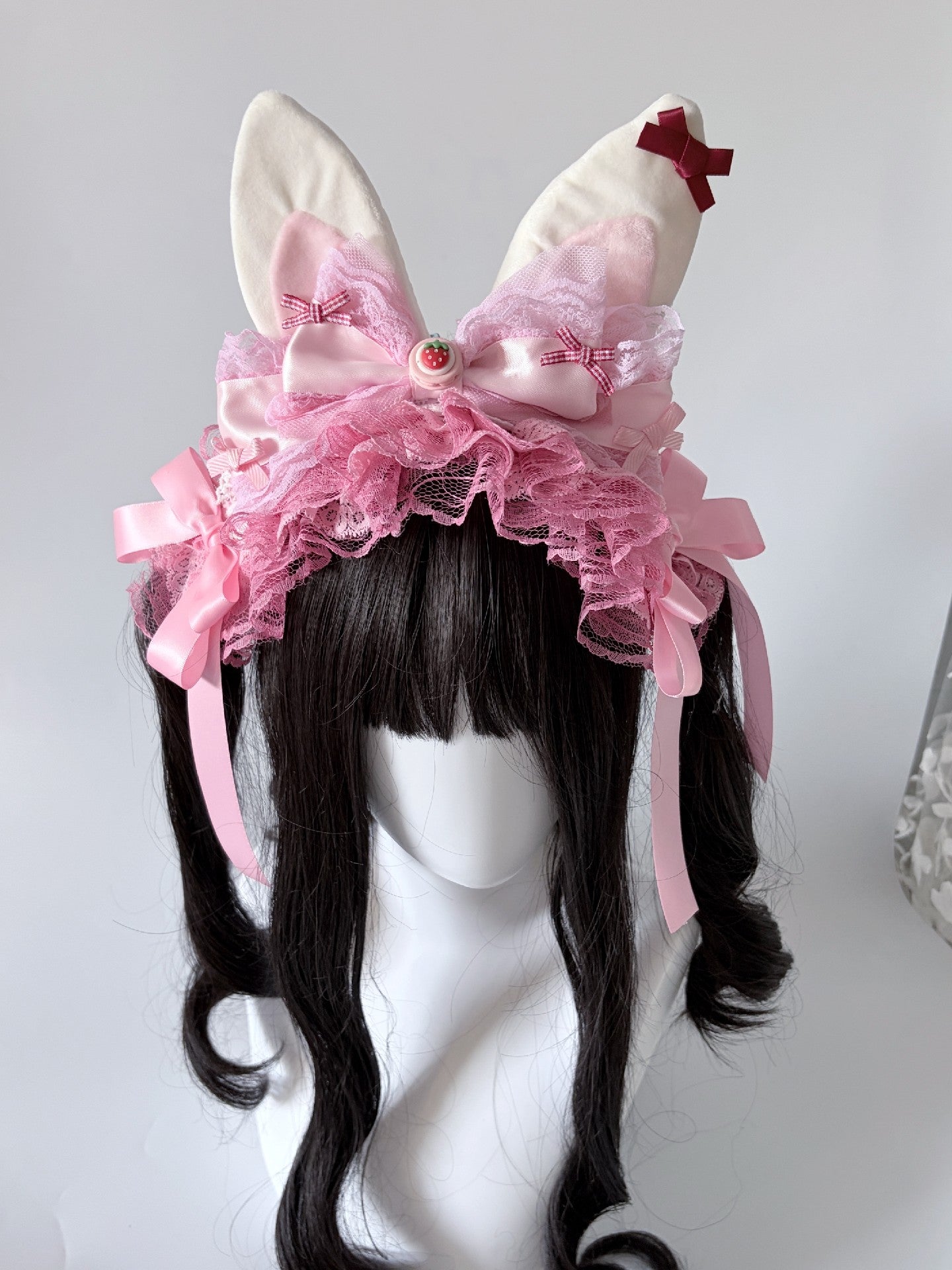 Pink Strawberry Bunny Ear Lolita Headband