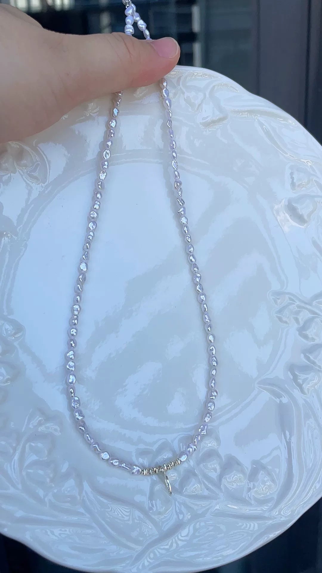 Collar de perlas barrocas de agua dulce plata 925 con hoja