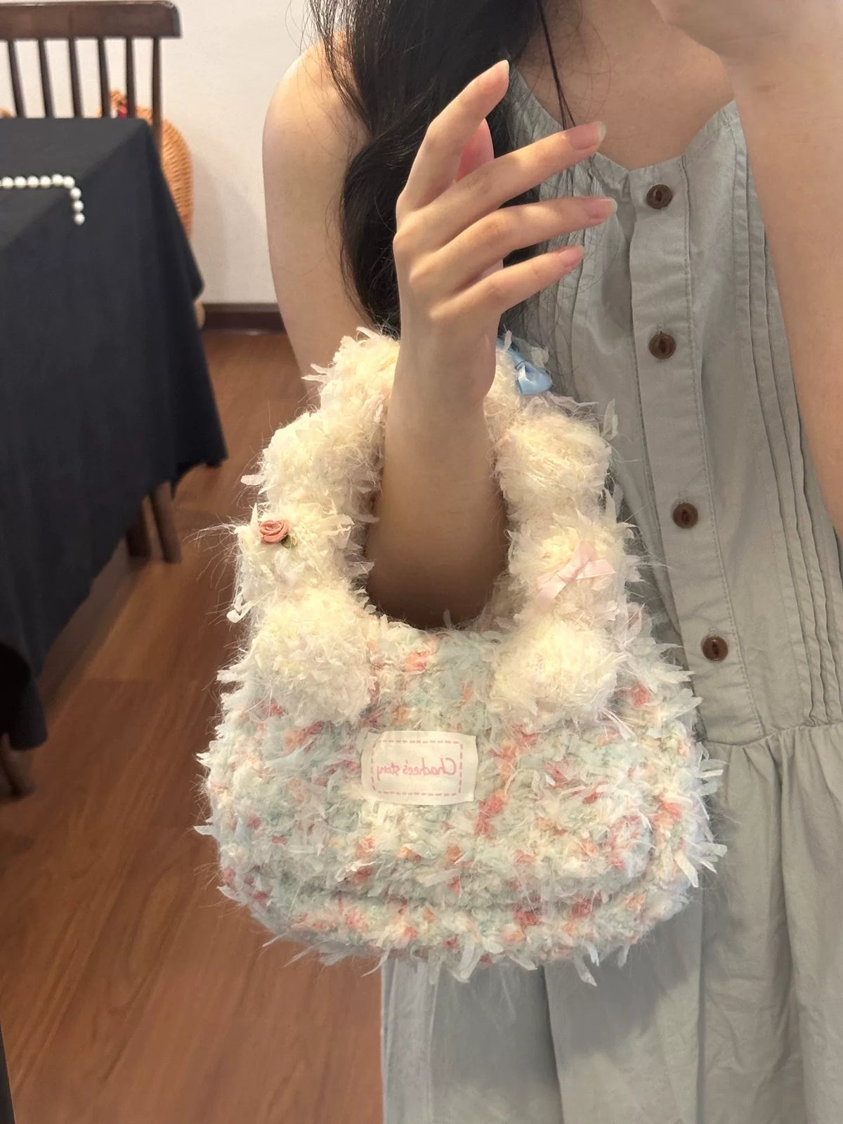 Bolso de ganchillo en forma de concha de hilo mixto