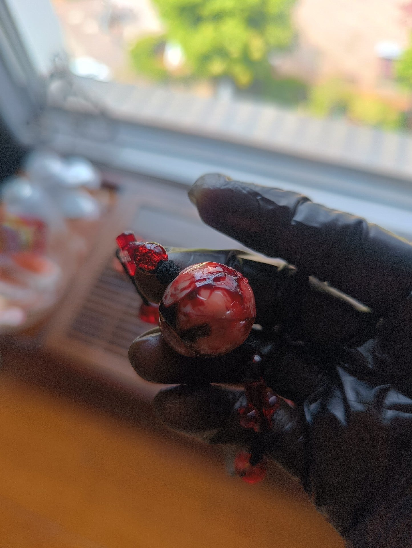 Cthulhu Eye Resin Pendant with Faceted Red Accent Beads