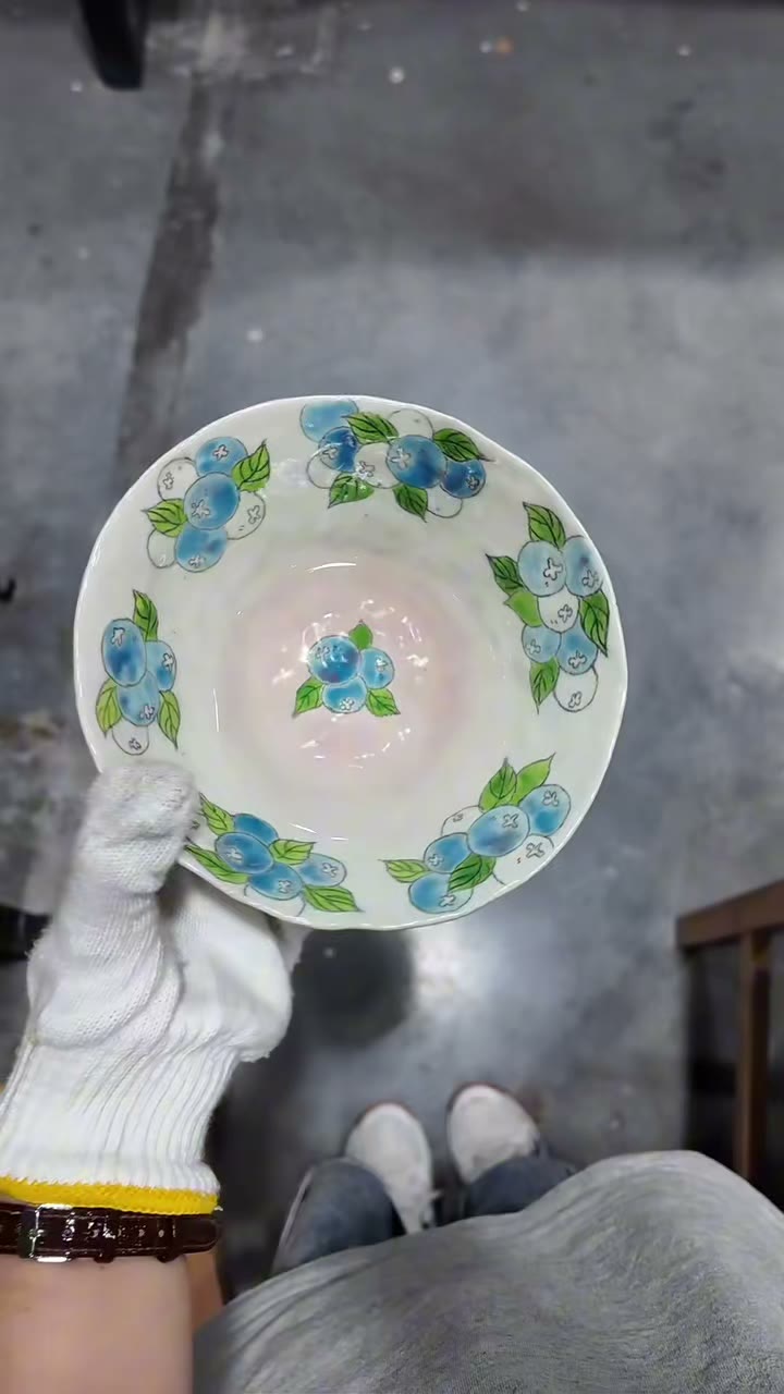 Handcrafted Ceramic Bowl Hand Painted Blueberries