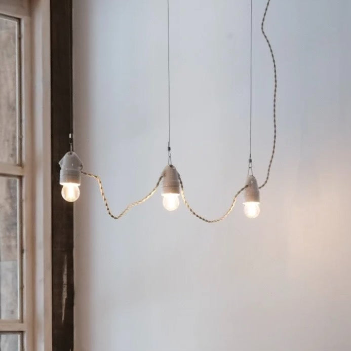 Vintage Ceramic Pendant Light String Three Warm Bulbs