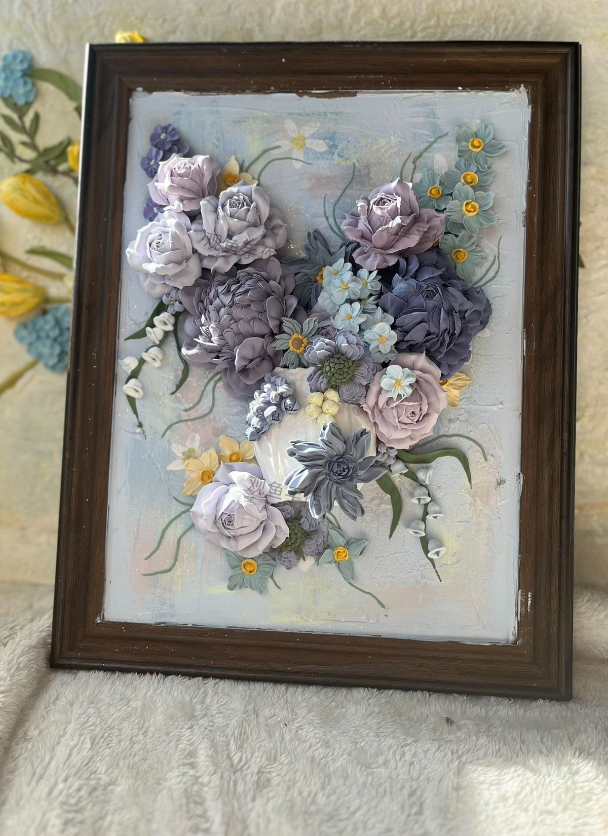 Clay Floral Painting in Wood Frame