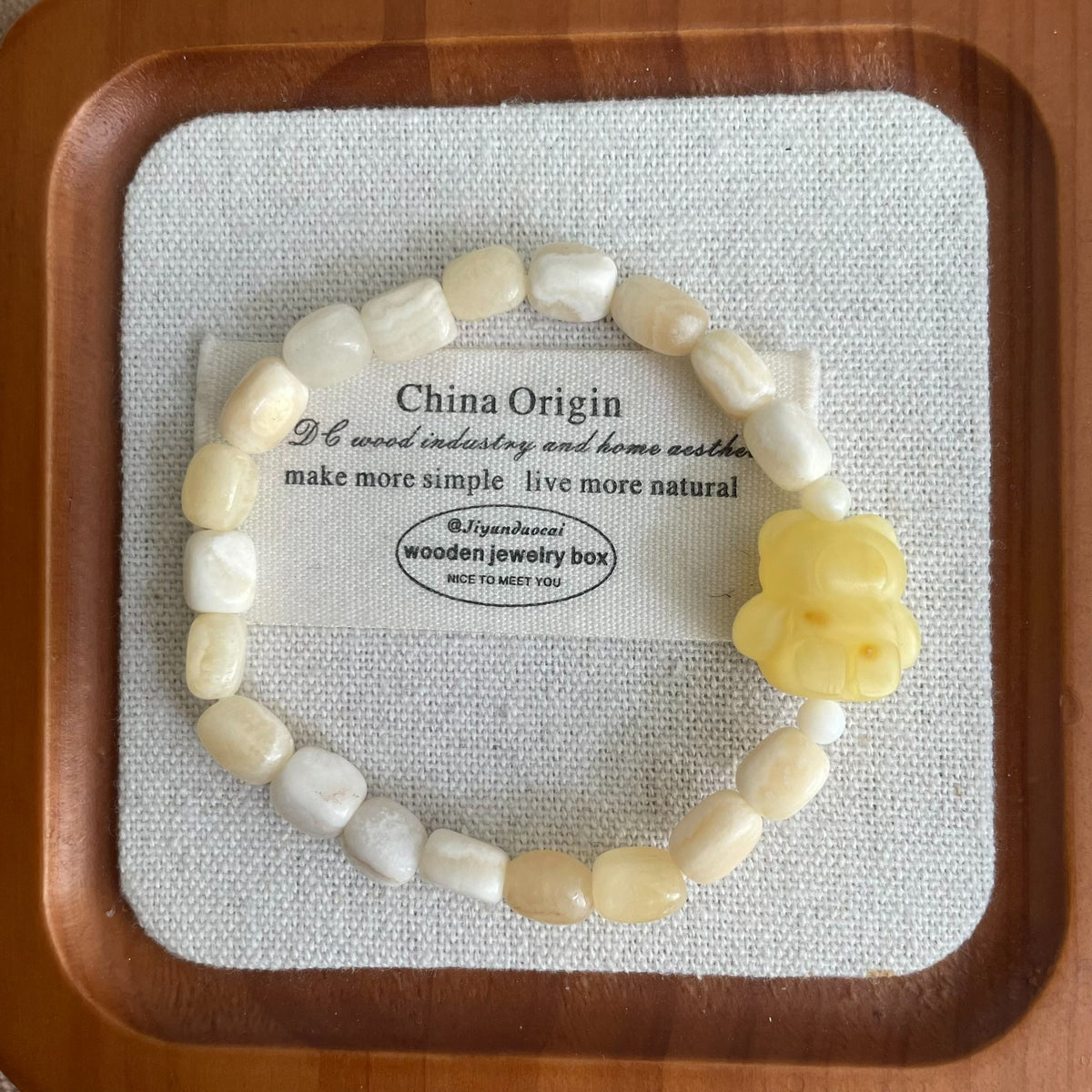 Natural Amber Bear Bracelet Yellow Calcite