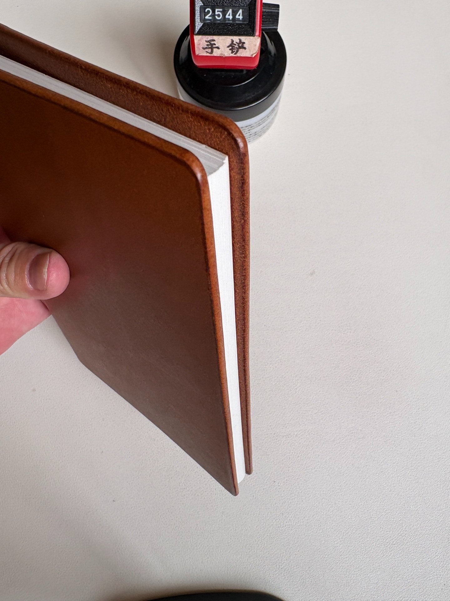 Light Brown Leather Ring-Bound Notebook Cover with Metal Backplate