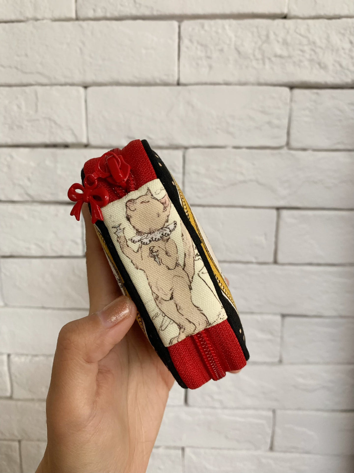 Vintage Cat Print Zippered Pouch