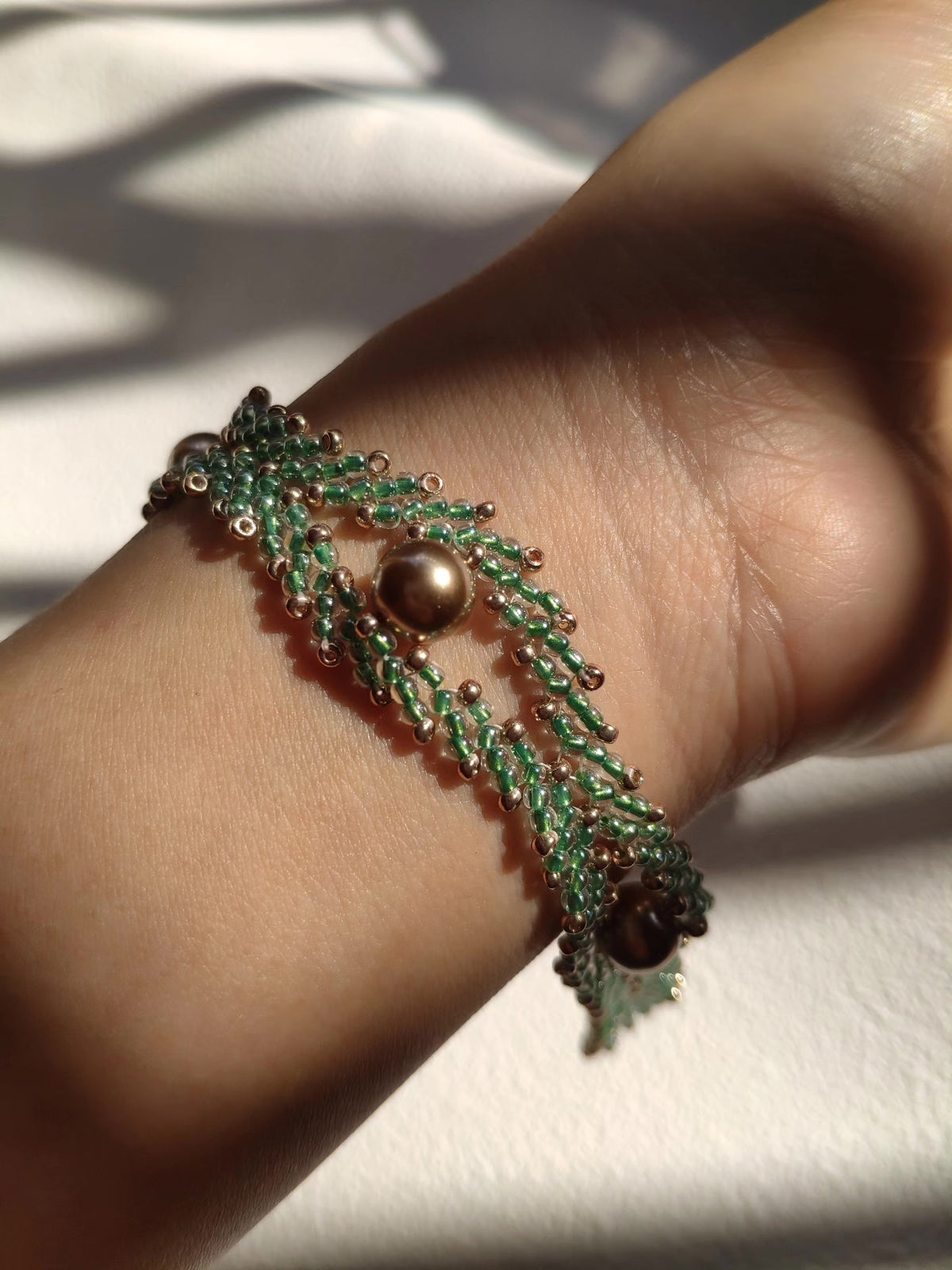 Eye of Russia Woven Green Bead Bracelet