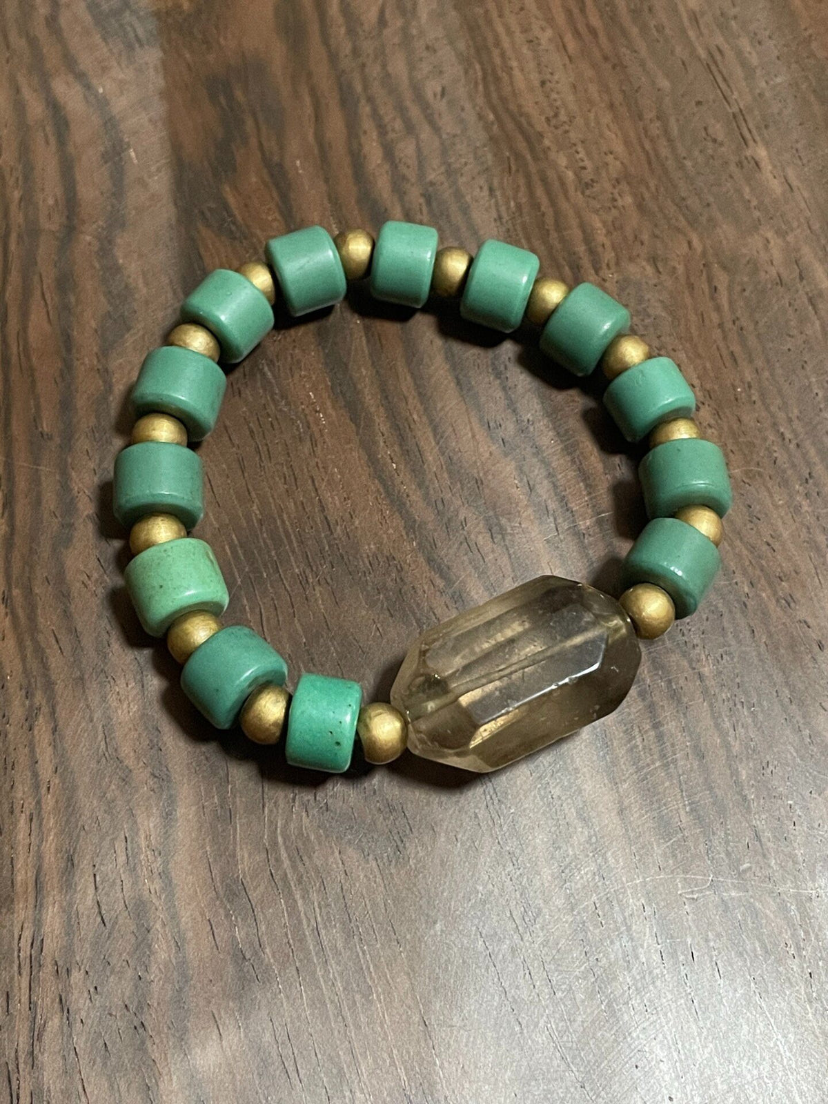 Turquoise Brass Amber Beaded Bracelet