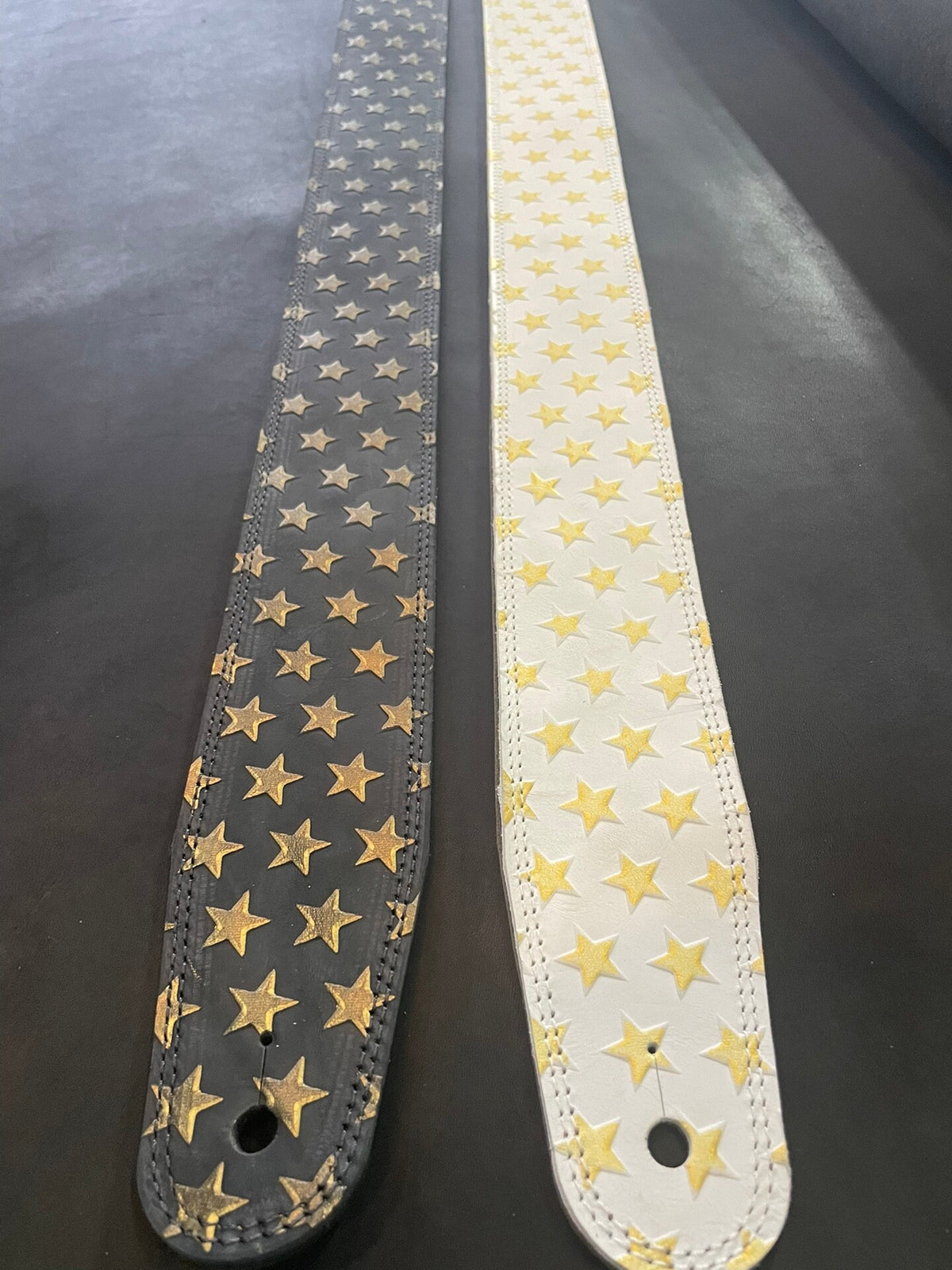 Handcrafted Cowhide Guitar Strap with Five-Point Star Pattern